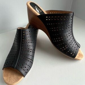 Croft & Barrow Black Peep-Toe Wedge Mules